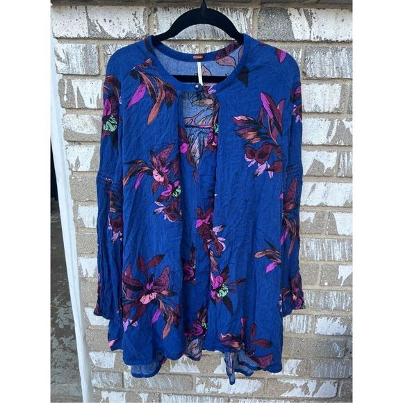 Free People Tunic Long Sleeve Floral Top Woman’s Size Small - Picture 1 of 13